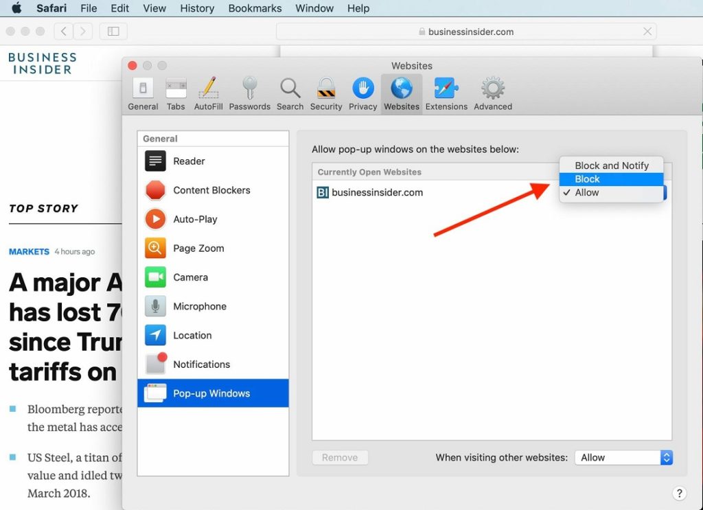 desactivar bloqueador elementos emergentes Safari Mac 2