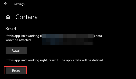 Restablecemos Cortana para reparar el error Win32Bridge.Server