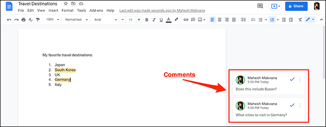Imprimir un documento de Google Docs con comentarios