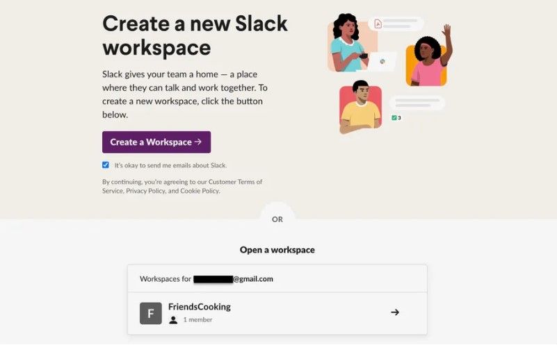 Crear espacio de trabajo en Slack.