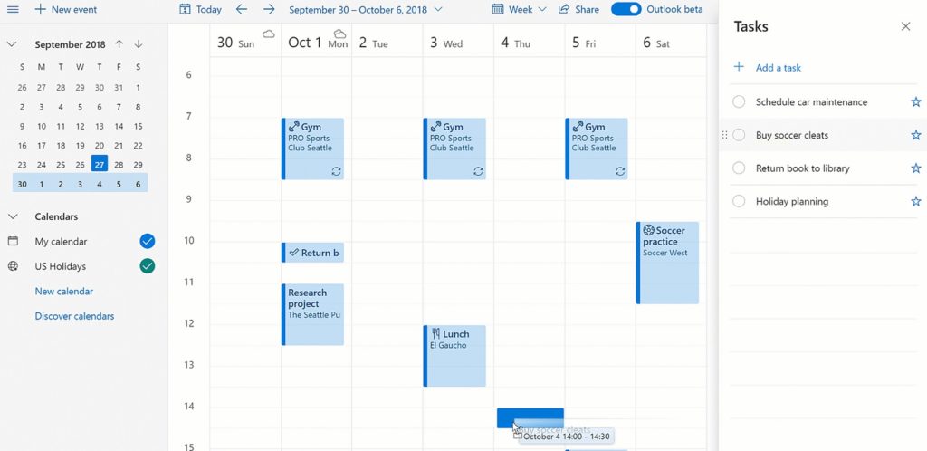 Outlook Calendar tareas pendientes 2