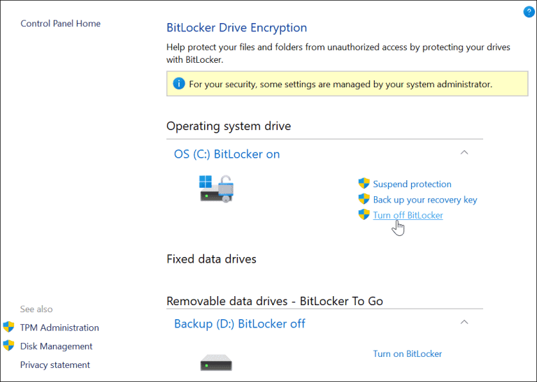 Desactivar Bitlocker en Windows 11.