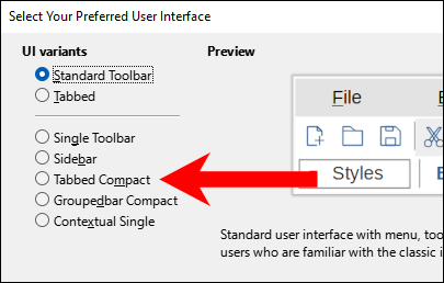 Compacto con pestañas para que LibreOffice se parezca a Microsoft Office.