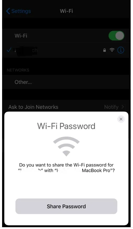 compartir contraseña WiFi con otro dispositivo de Apple