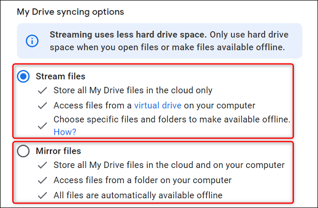 Elegir configuración de Google Drive.