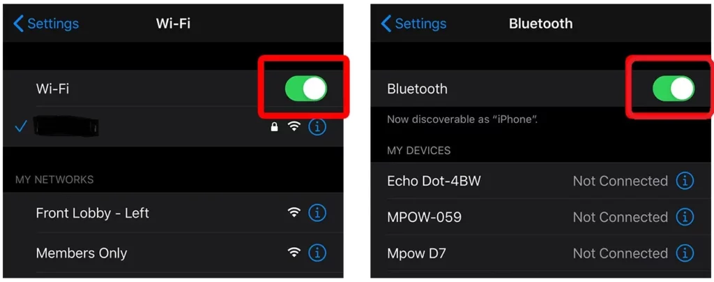 activar wifi y bluetooth en iPhone