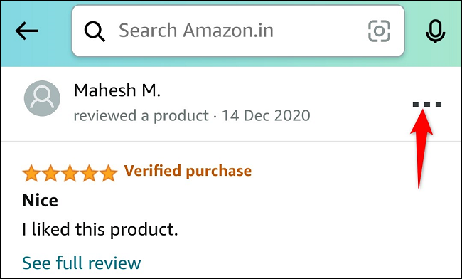 Opciones del comentario de Amazon.