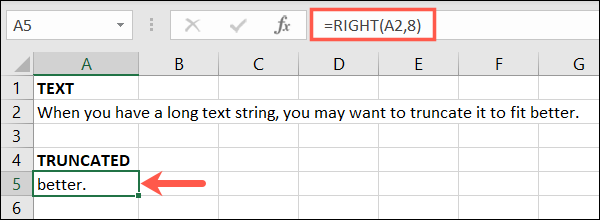 Quedaría la última palabra del texto en Excel.