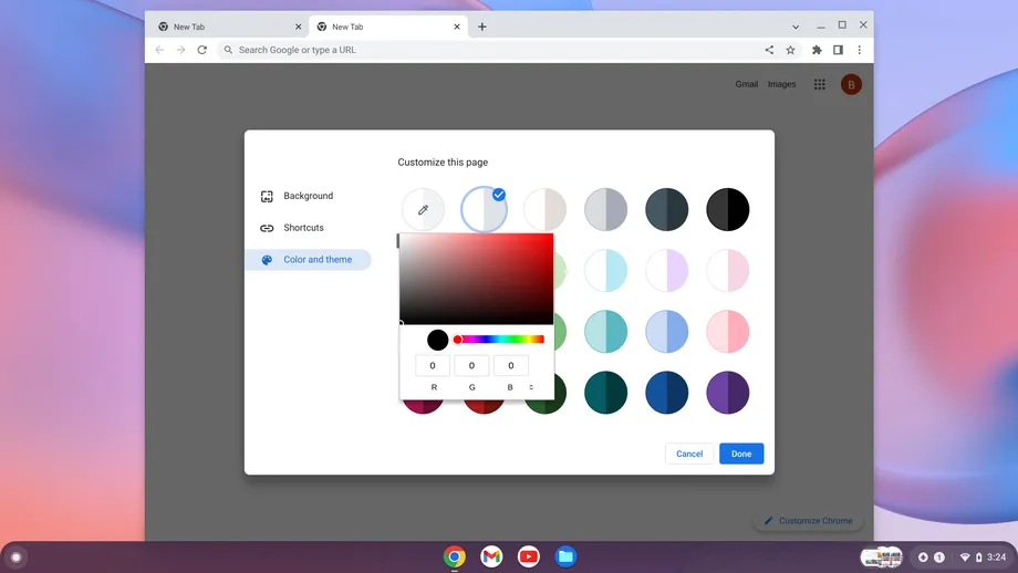 Colores para personalizar escritorio Chromebook