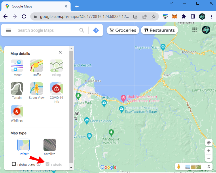 Desactivar etiquetas Google Maps desde un navegador web.