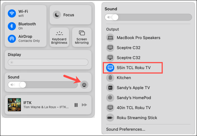 Usar AirPlay Roku en el Centro de Control de Mac.