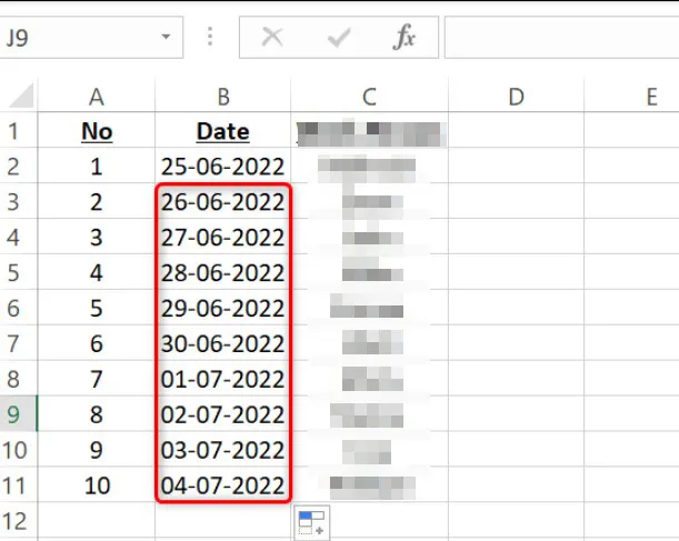 Fechas agregadas automáticamente en Excel.