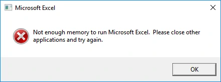 memoria insuficiente ejecutar Excel 2