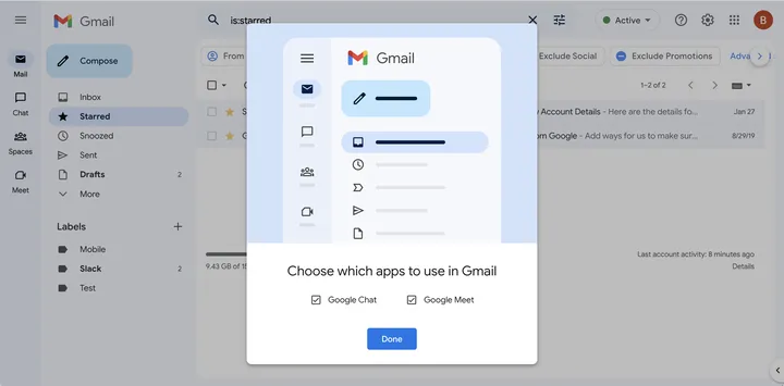 Cambiar los paneles laterales en la nueva vista de Gmail.