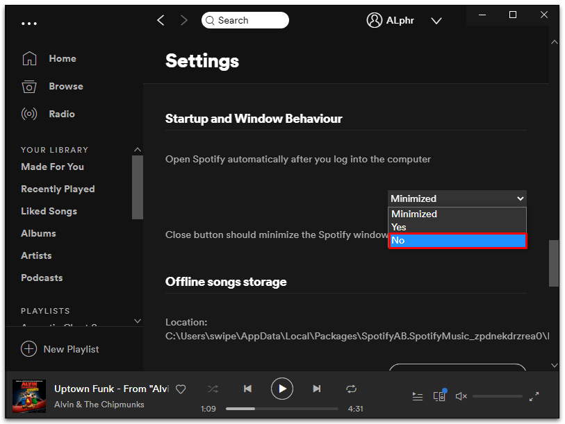 Configurar para evitar que Spotify se abra automáticamente en Windows.