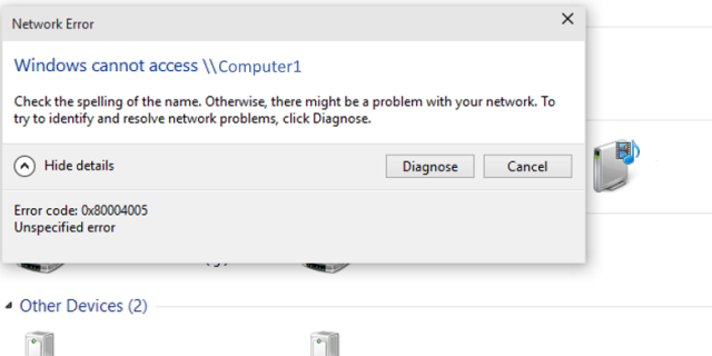 Solucionar error 0x80004005 Windows no puede acceder al PC