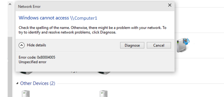 Solucionar error 0x80004005 Windows no puede acceder al PC