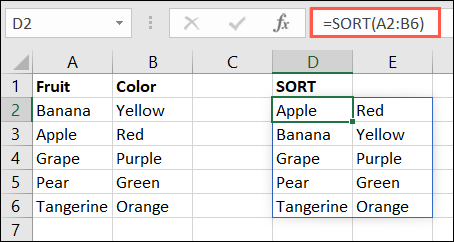 función SORT en Microsoft Excel