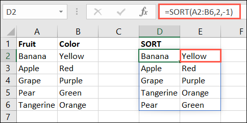 función SORT en Microsoft Excel