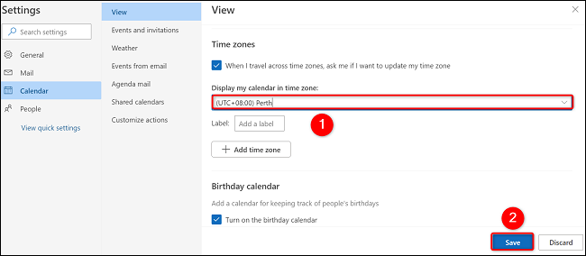 Modificar la zona horaria en Microsoft Outlook.