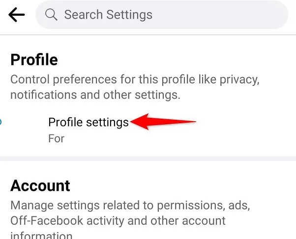 Configuración de perfil de Facebook.