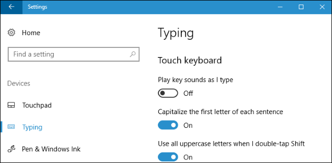 Apagar el sonido del teclado táctil de Windows 10.
