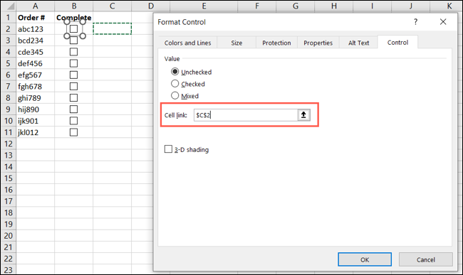Especificamos las casillas de verificación que vamos a contar en Excel.