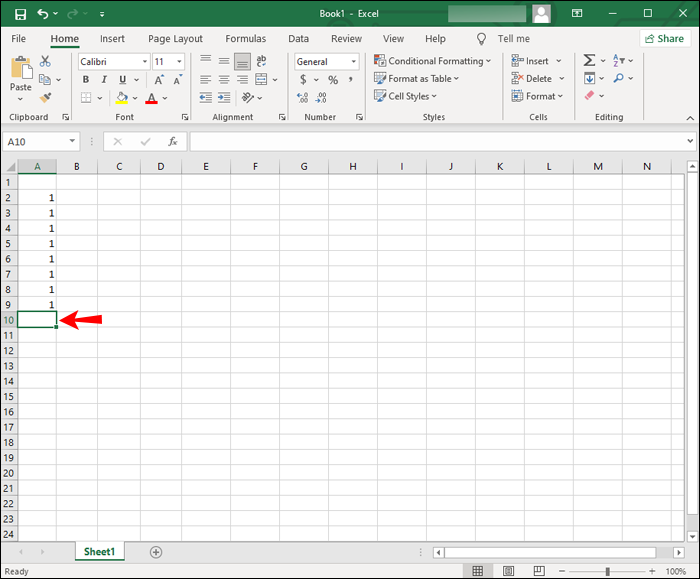 Clic en una celda vacía de Excel.