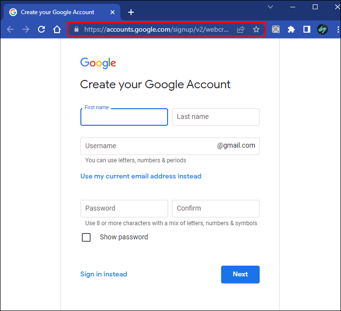 Crear una cuenta de Gmail para cambiar la actual.