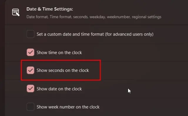 Agregar segundos en el reloj de la barra de tareas en Windows 11 con ElevenClock.