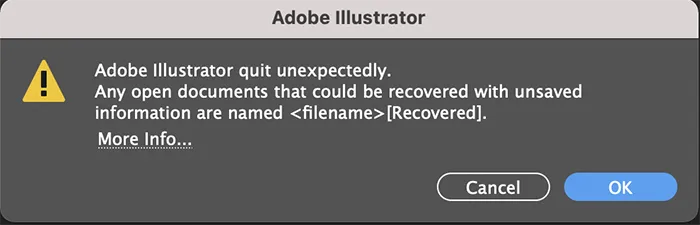 Reiniciar Adobe Illustrator para recuperar archivos.