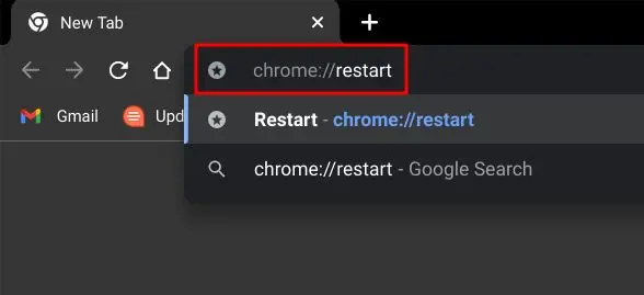 URL de Chrome para reiniciar.