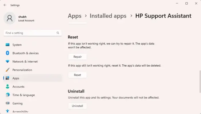 Reparar HP Support Assistant
