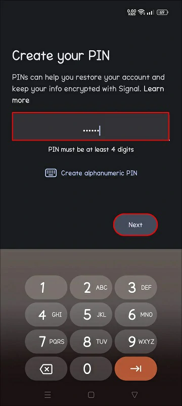 cambiar PIN Signal Android 2