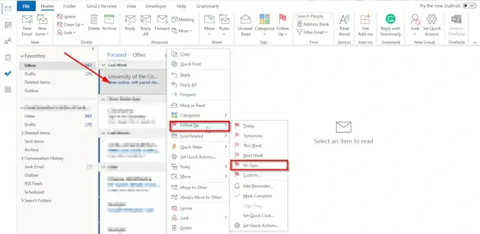 anclar correos electrónicos Outlook 2