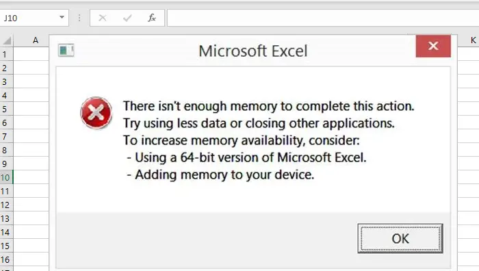 falta de memoria Excel 2