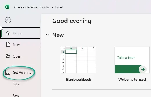 Instalar complemento de Excel desde Office para evitar el error