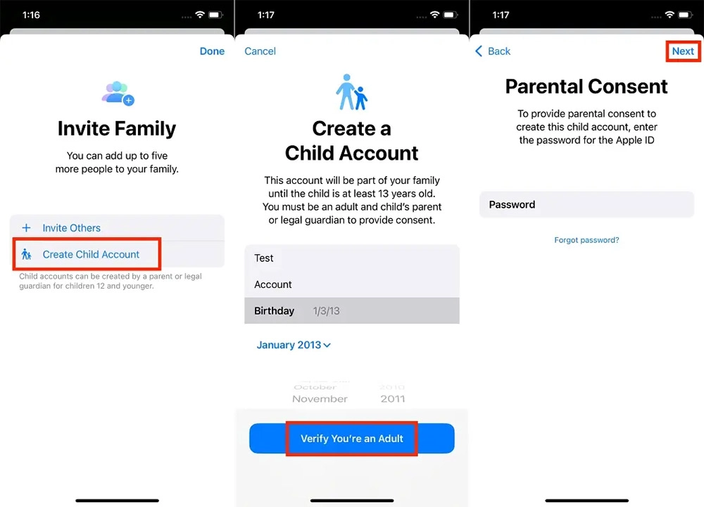 Crear cuenta de ID de Apple para niños