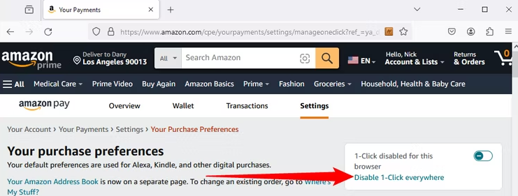 Desactivar pedidos con un clic en Amazon en ordenadores