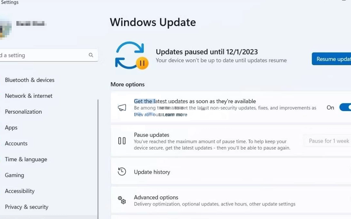 Pausar y reanudar actualizaciones de Windows 11 para solucionar error 0x80070103