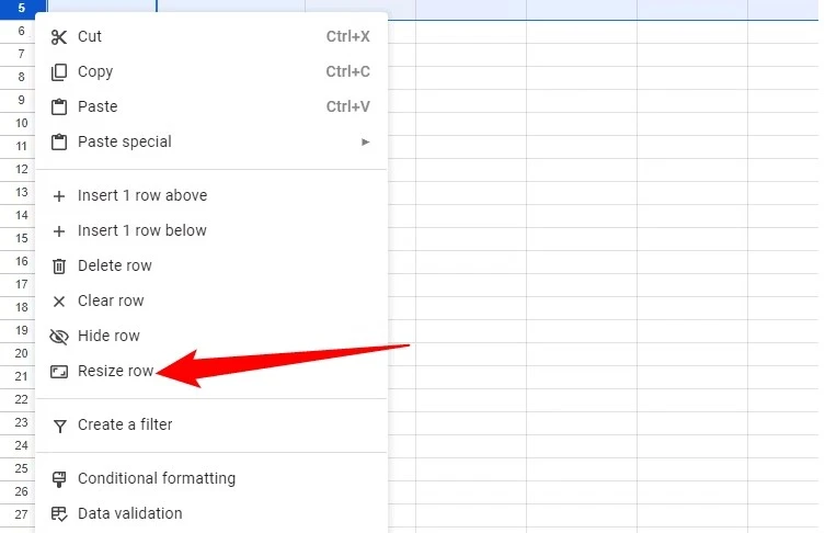 Cambiar el tamaño de las columnas y filas en Google Sheets
