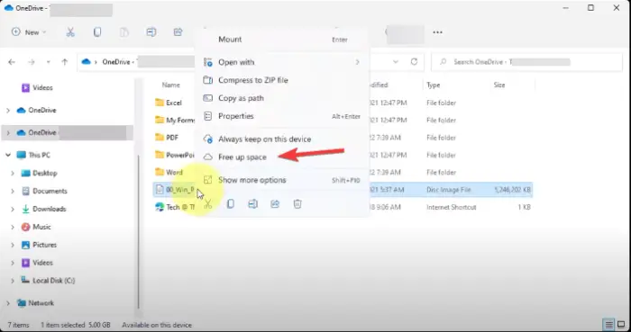 Liberar espacio con archivos individuales con OneDrive