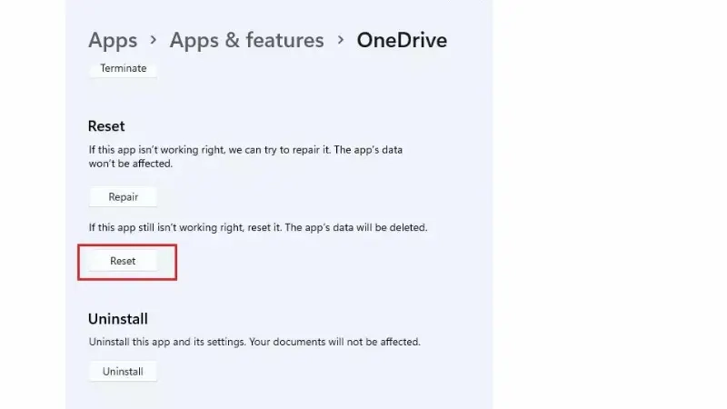 Restablecer la aplicación OneDrive
