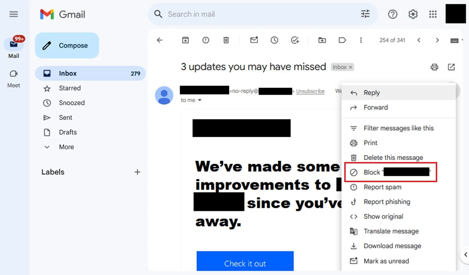 Bloquear dirección de correo electrónico en Gmail