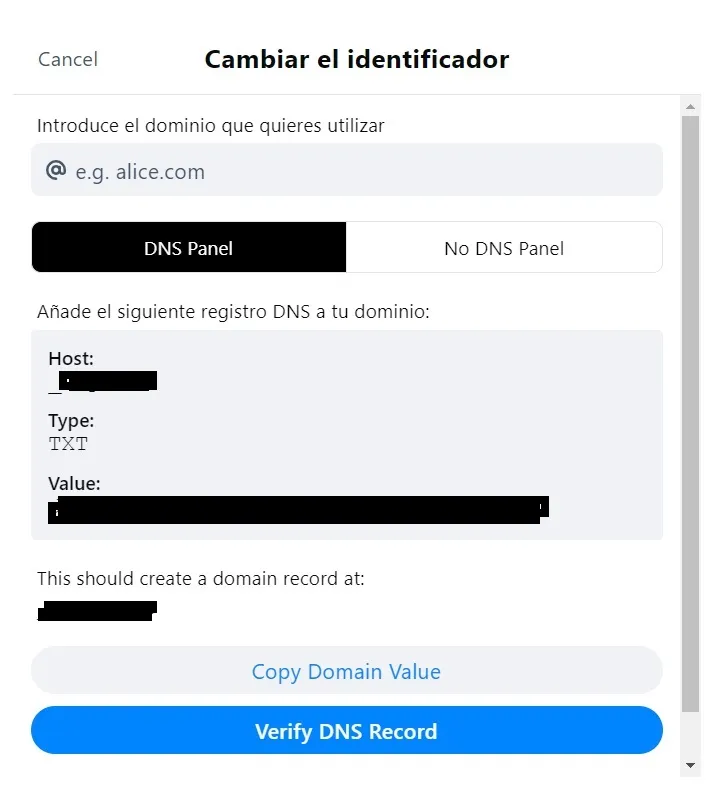 Cambiar identificador con dominio propio - configuración dns