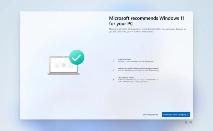 Ventana emergente en Windows 10 para actualizar a Windows 11