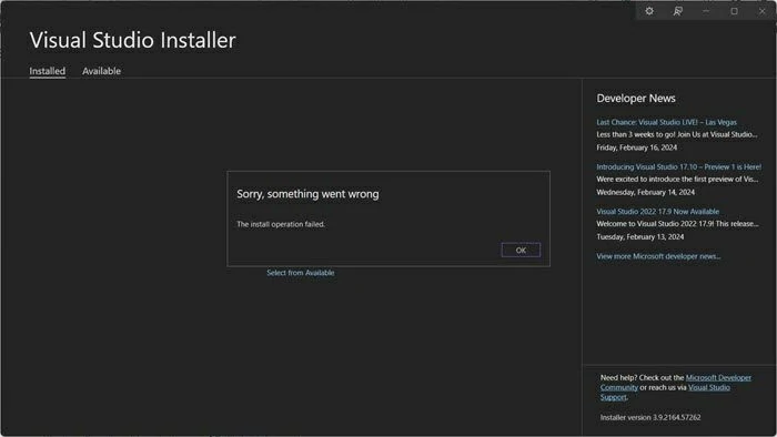 Visual Studio Installer se atasca 2