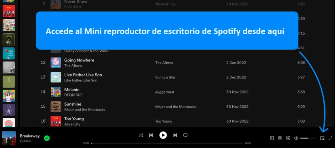 Cómo acceder al mini reproductor de música de Spotify para escritorio