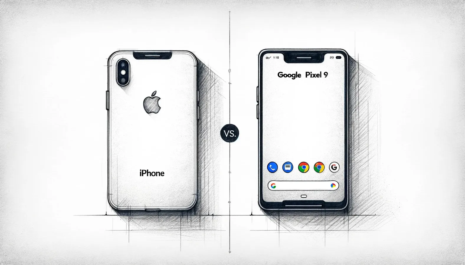 boceto con IA del iphone 16 vs Google pixel 9