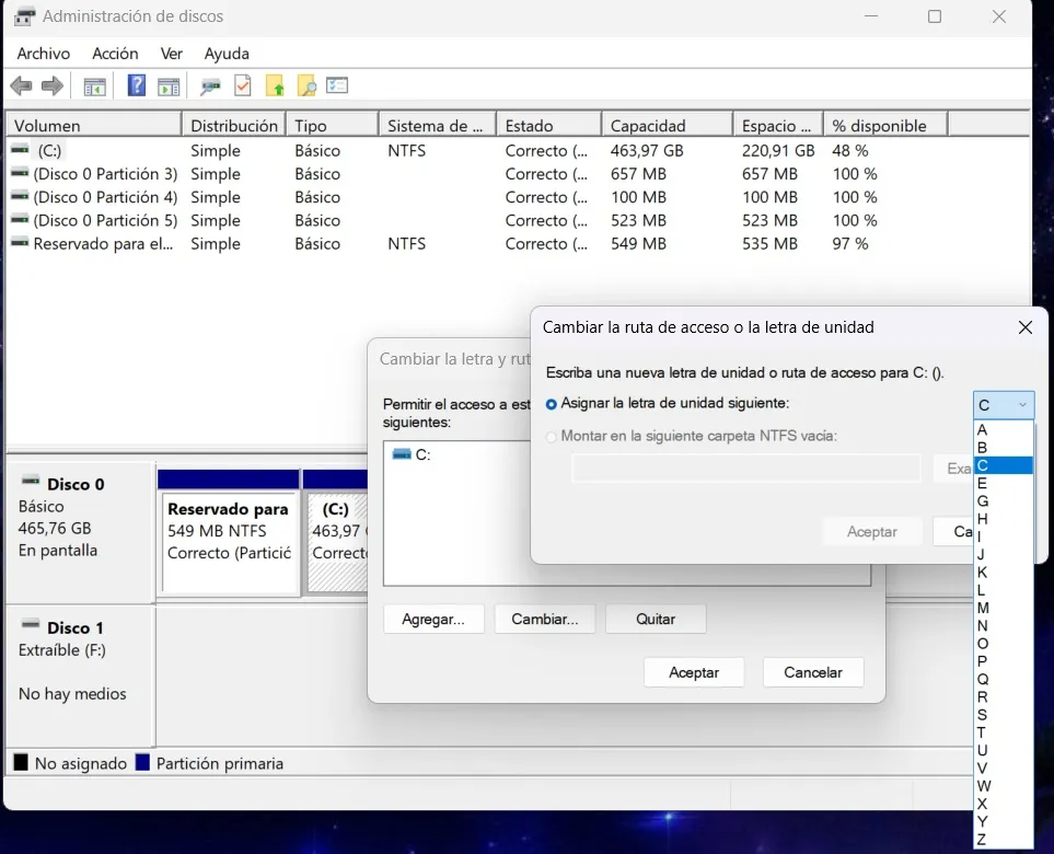 cambiar la letra del SSD en Windows 11